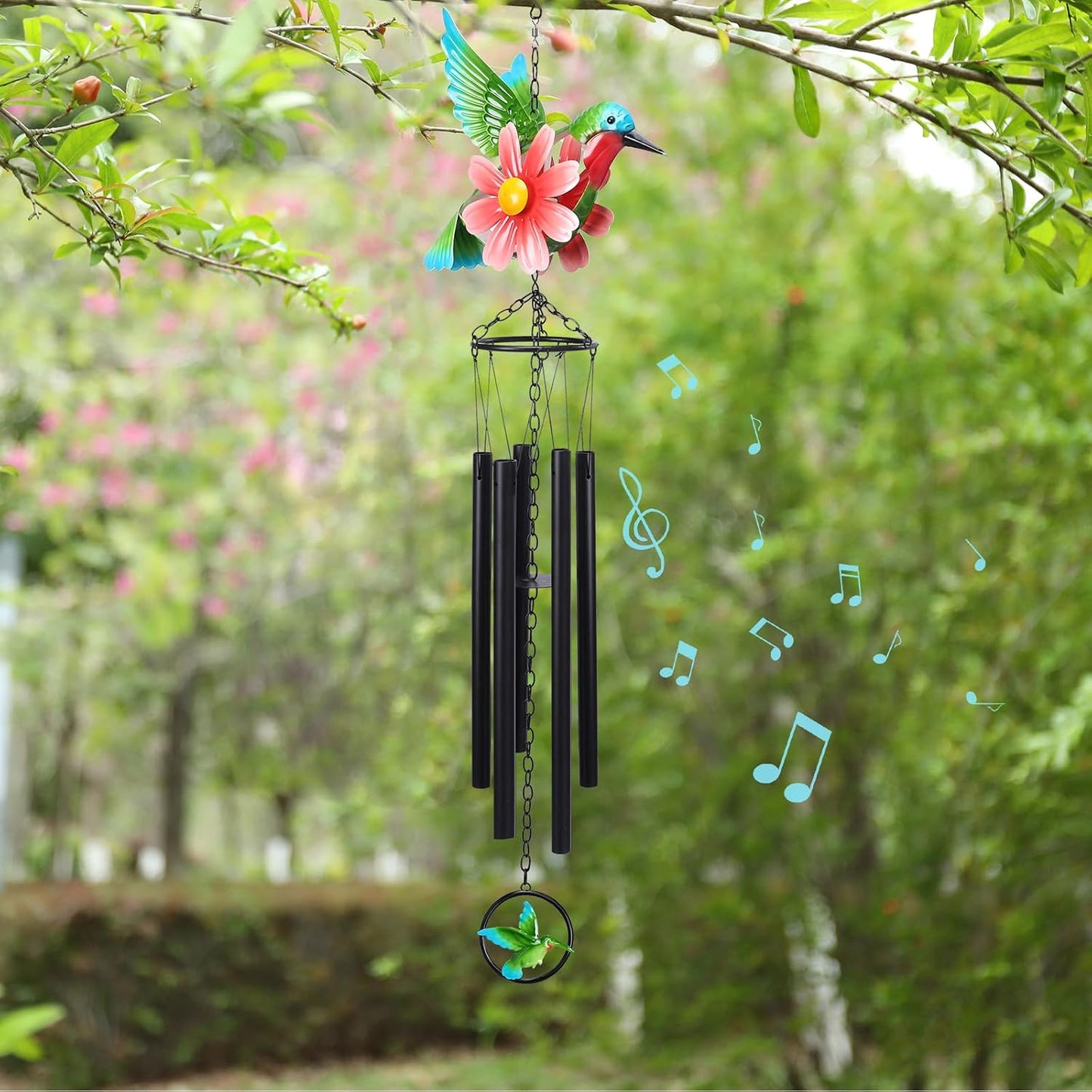 Campanillas de viento colibrí con flores para jardín y hogar