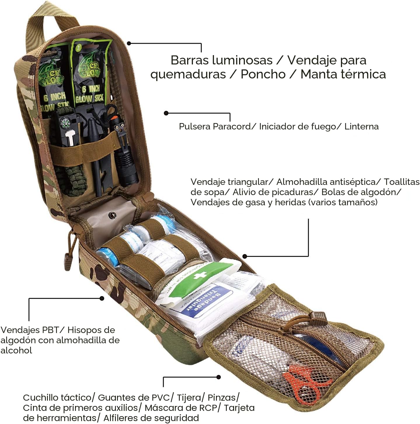 Kit supervivencia 250 pzas IFAK para camping caza