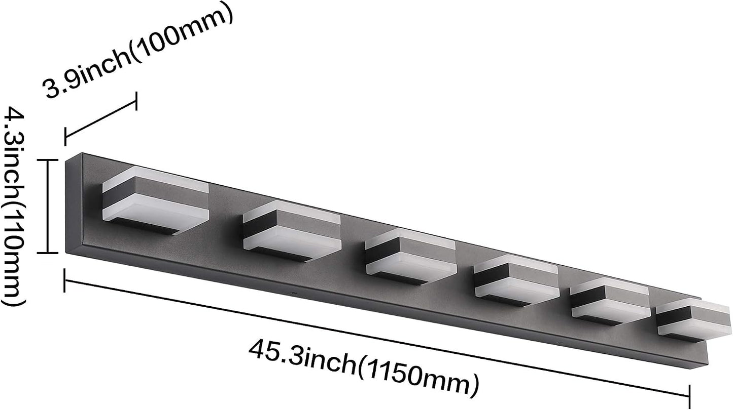 Luz tocad. baño LED regulable 6 luces acrílica negro mate
