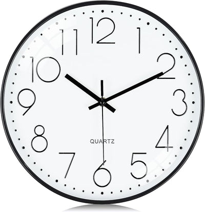 Reloj pared negro silencioso 12pulg analógico hogar