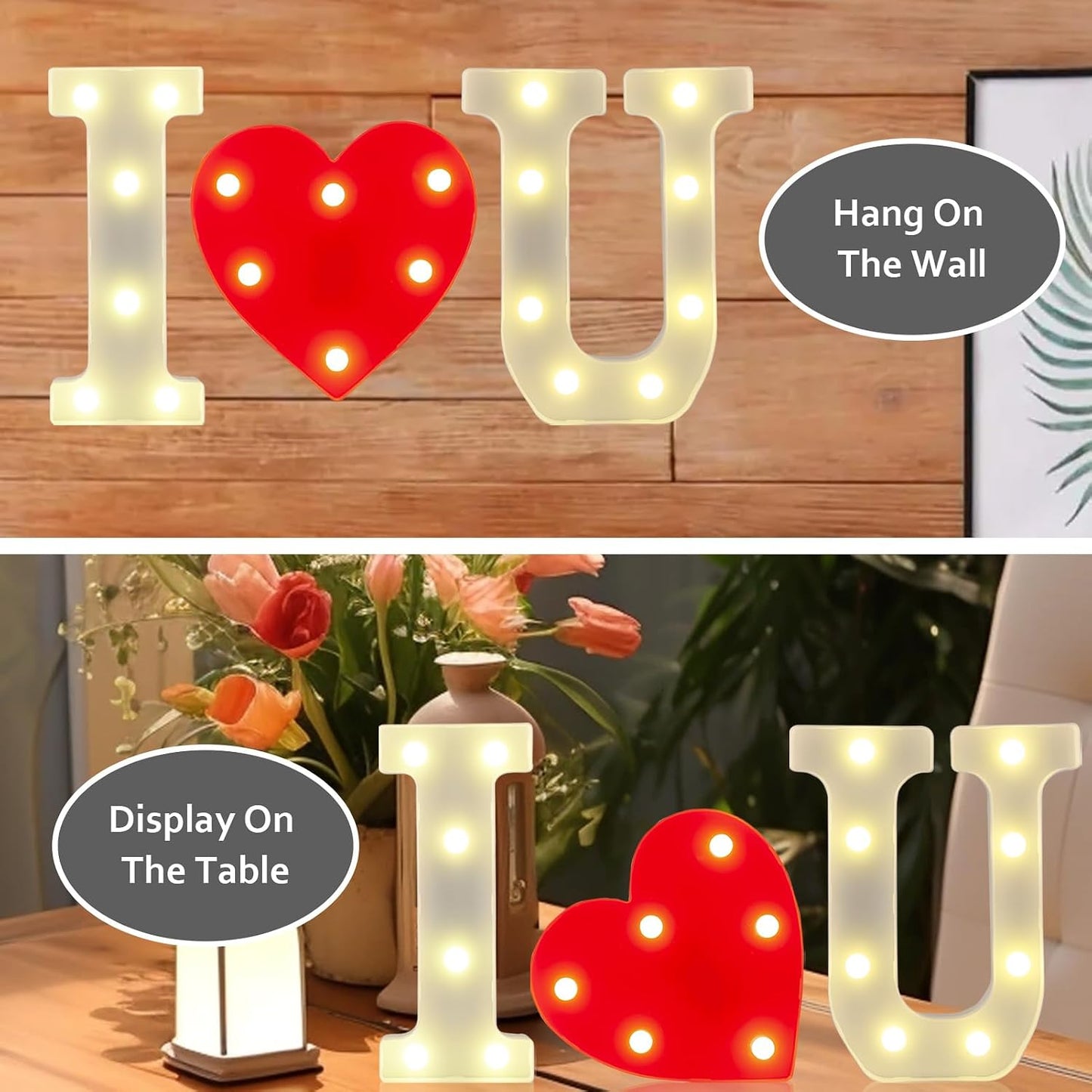 Letras LED I Love U blanco cálido batería para bodas y san valentín