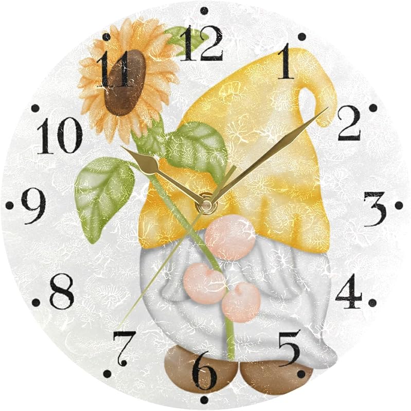 Reloj pared gnomo girasol silencioso arte moderno redondo