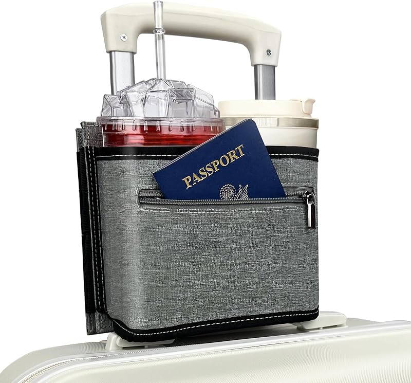 Soporte taza equipaje viaje para bebidas café gris