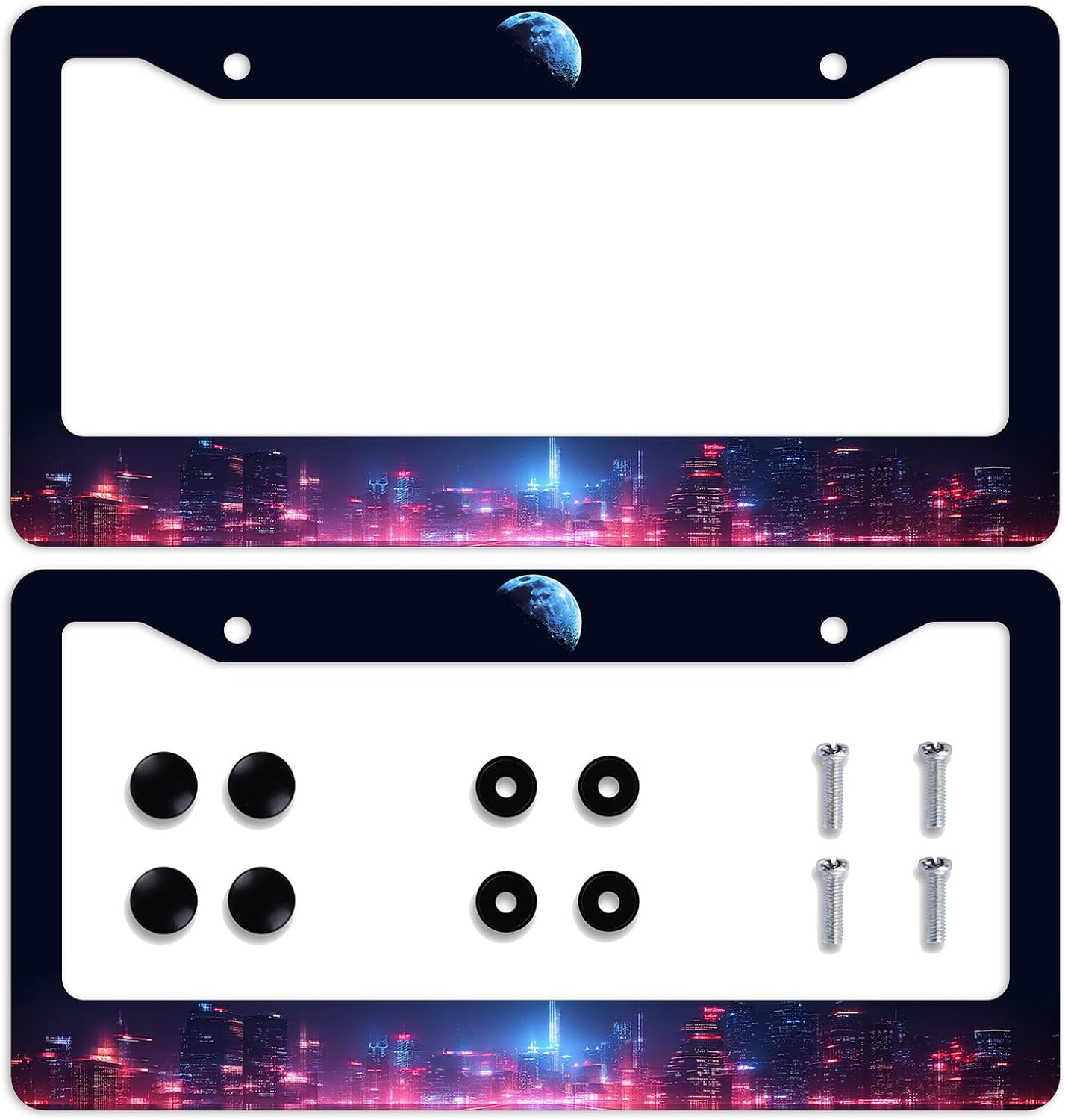 Marco matrícula aluminio pack 2 Cyberpunk City Fantasy Moon