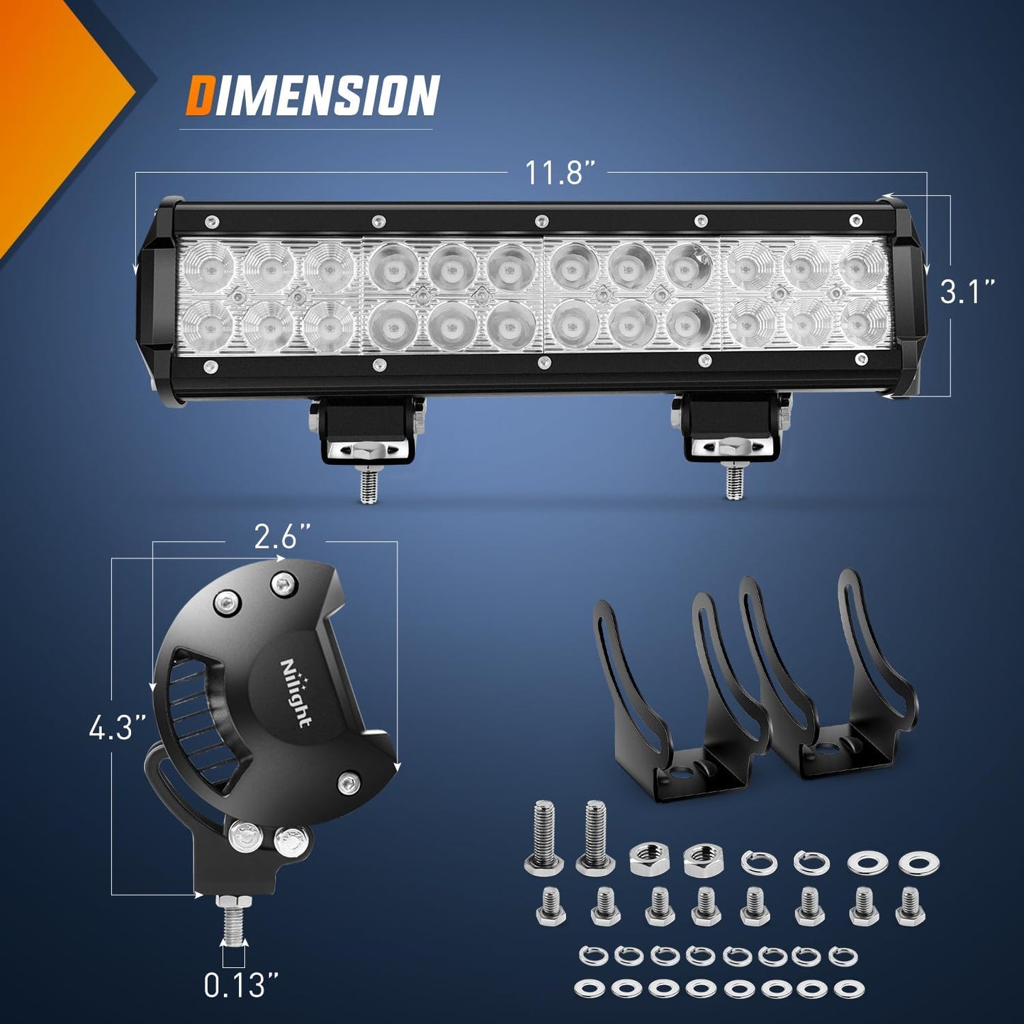 Barra Luz LED 12" 72W Haz Azul Inundación