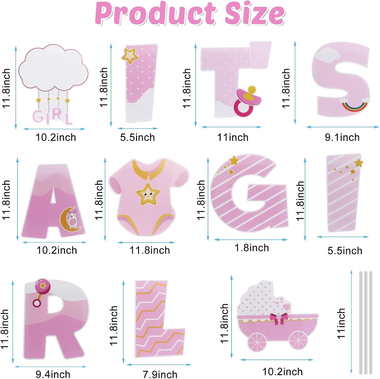 11 Carteles Patio Rosa con Estacas Impermeables UV Baby Shower