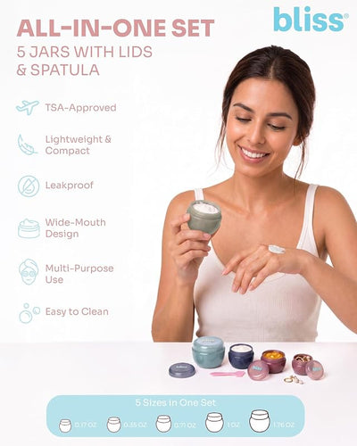 5 Pzas Tarros Cónicos Viaje con Tapa y Espátula Multicolor