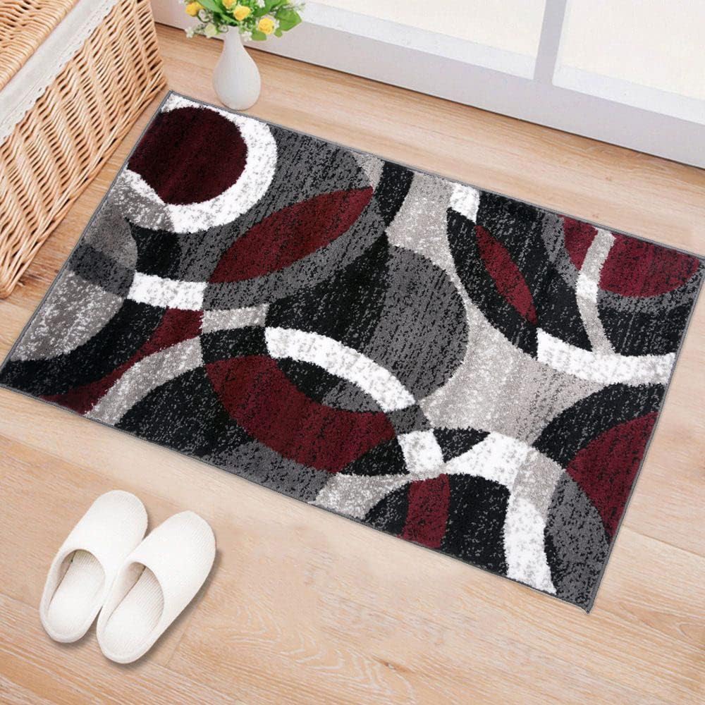 Alfombra contemporánea roja 2x3ft para sala dormitorio oficina