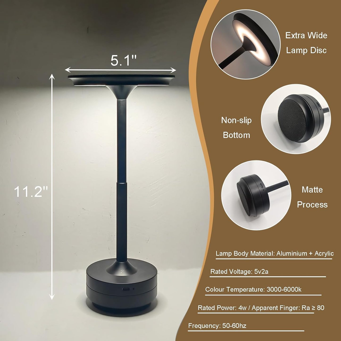 Lámpara mesa LED inalámbrica 11.5pulg 3 colores