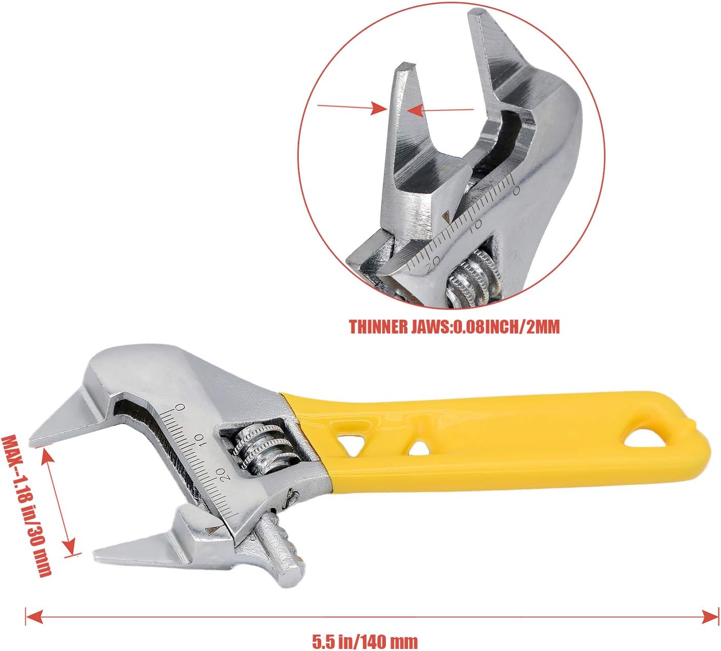 Llave ajustable delgada 4-5 pulg negra metal