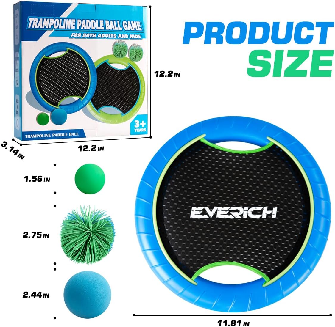Set pelota raqueta trampolín 2 raquetas 4 pelotas espuma