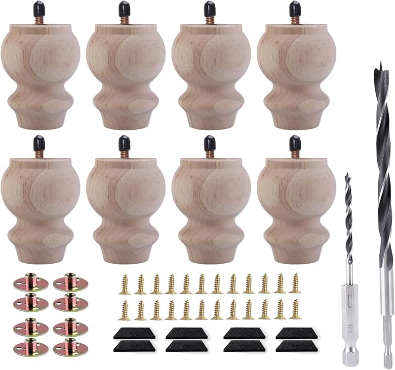 Patas de madera sin terminar 3pulg para muebles set 8