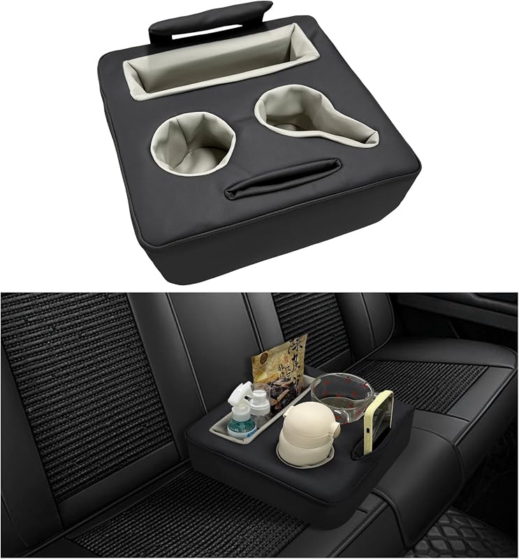 Almohada asiento trasero auto impermeable portavasos negro