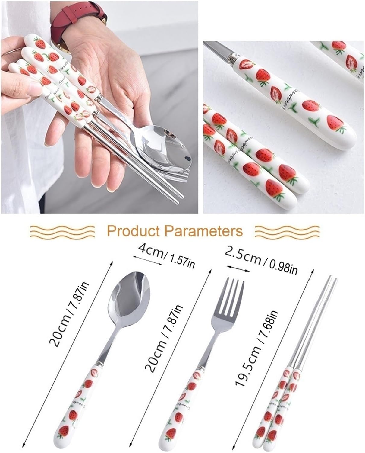 Set cubiertos con mango cerámica camping viaje estuche