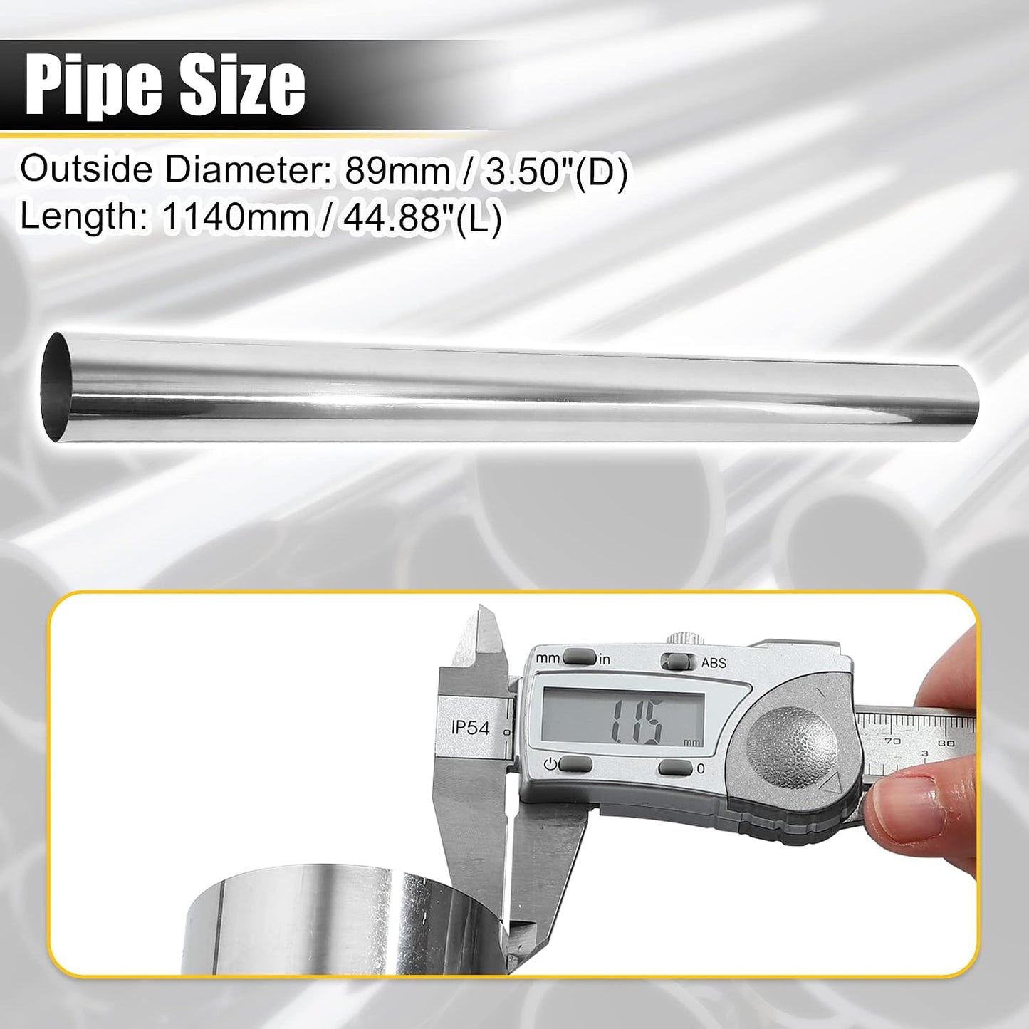 Tubo escape recto T304 acero inox 3.5" 45" universal