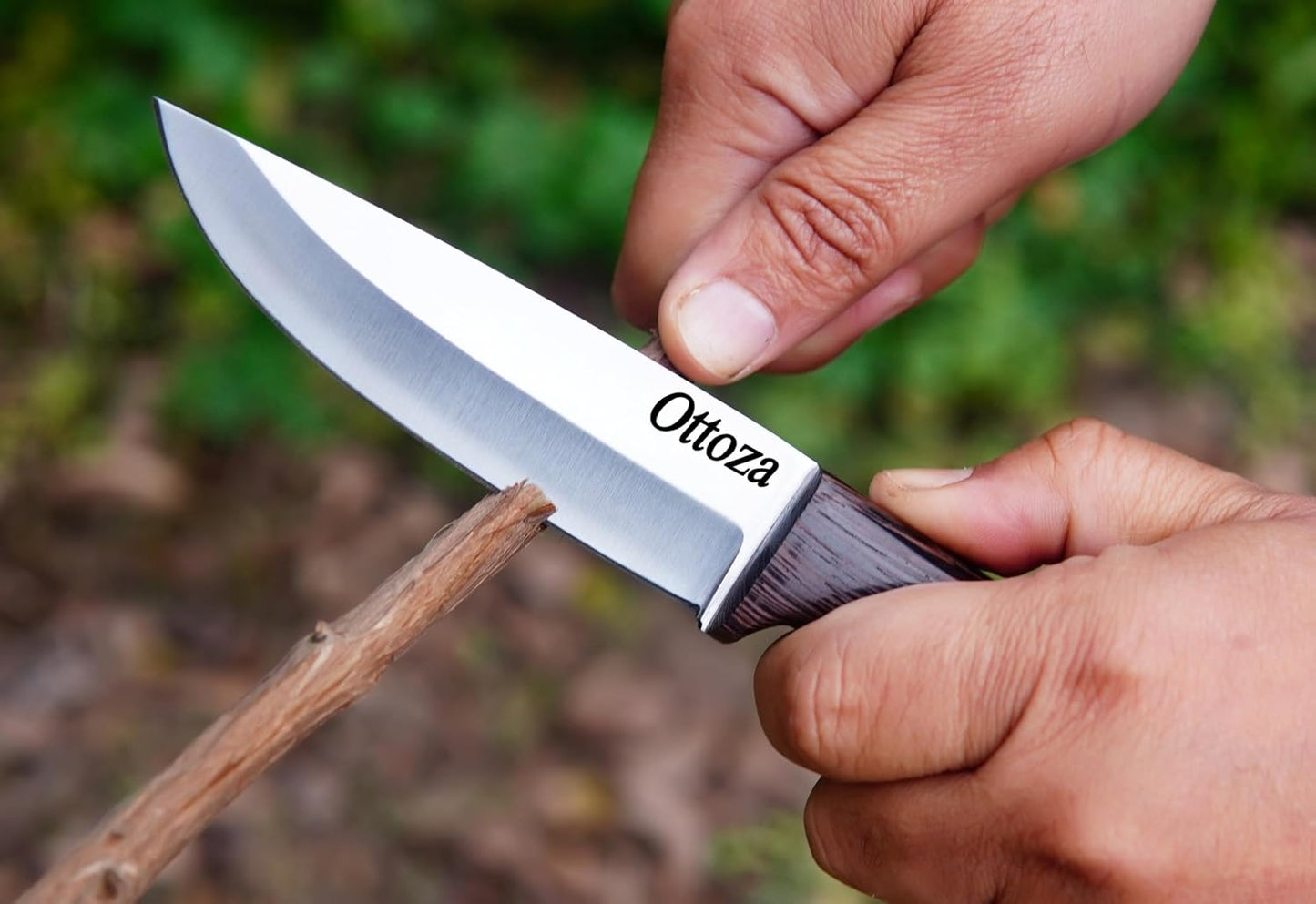 Cuchillo bushcraft acero 1095 mango wengué funda cuero