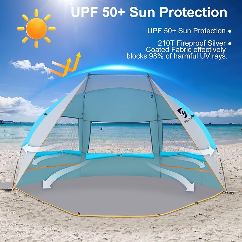 Tienda playa 2-3 personas UPF 50 impermeable 3 ventanas
