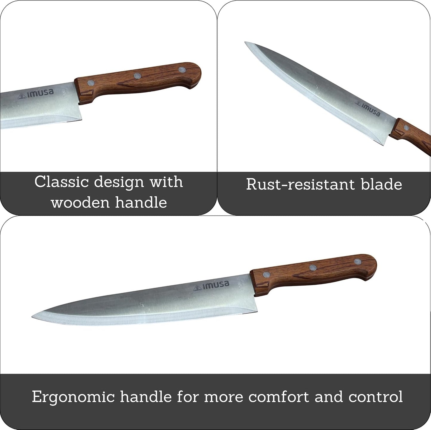Cuchillo chef acero inox 8pulg mango madera