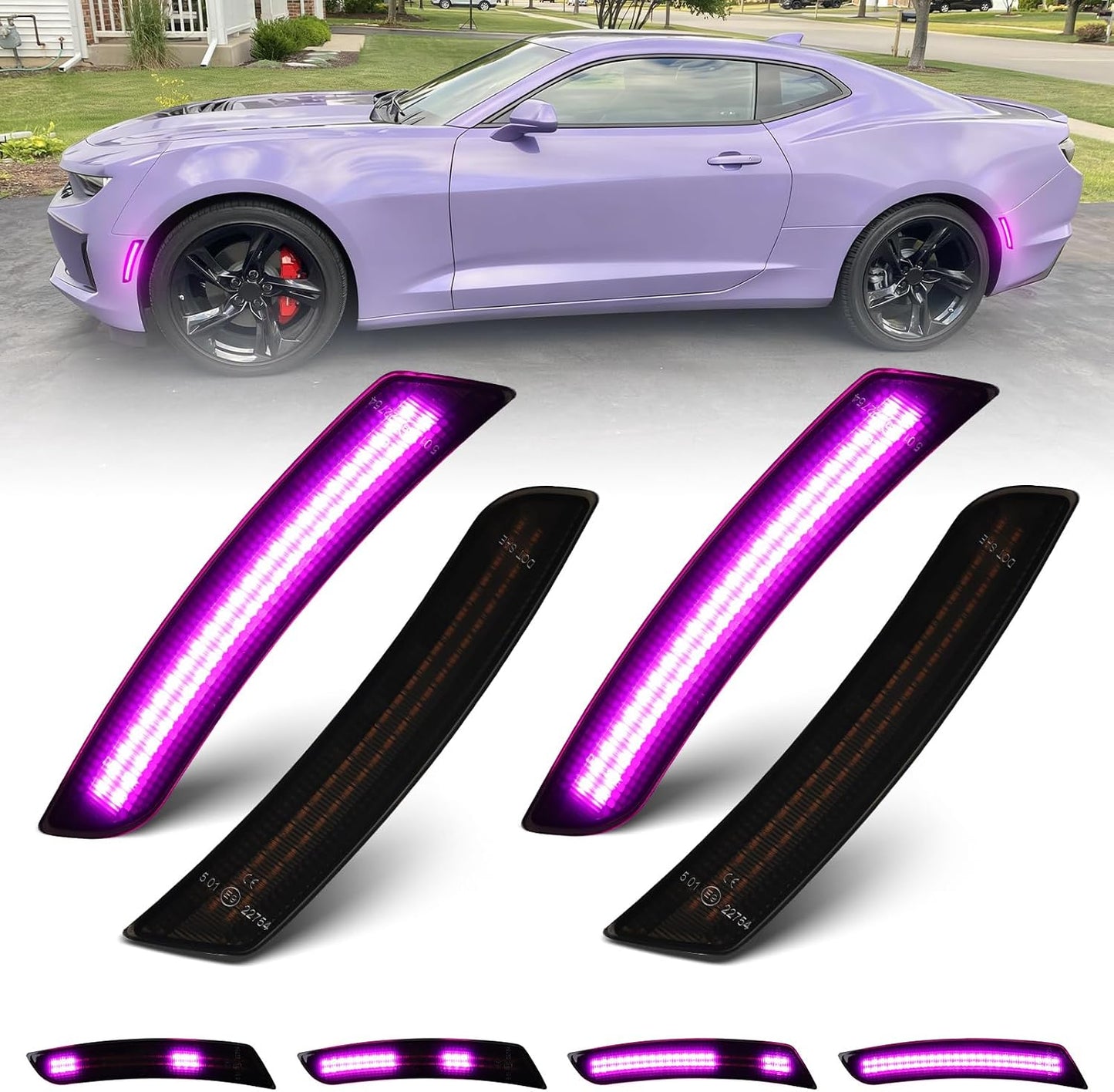 4 Luces secuenciales LED rosa púrpura para Chevy Camaro