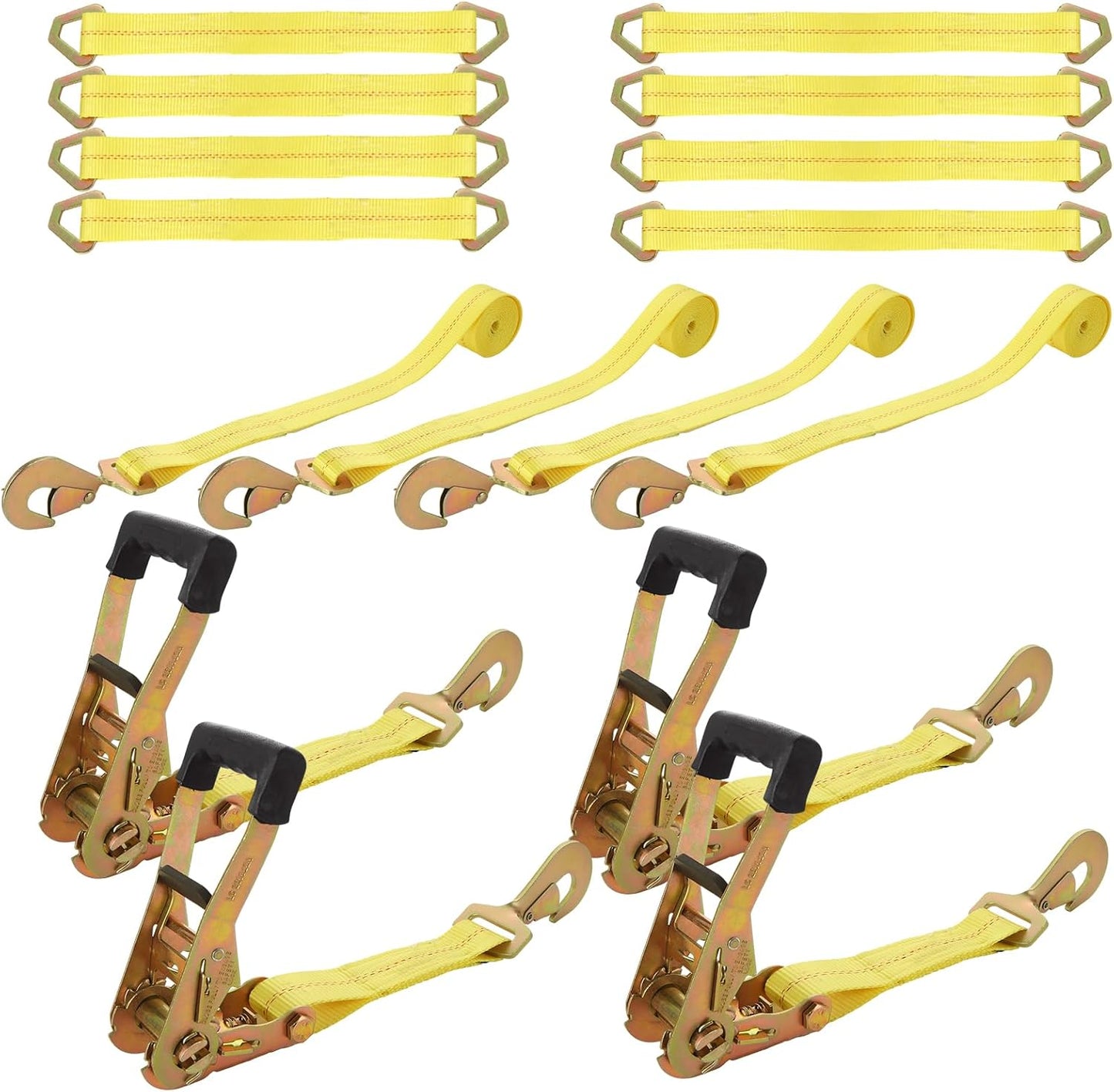 4 Correas Amarre Auto 2pulg Ganchos Resistentes 11000lbs