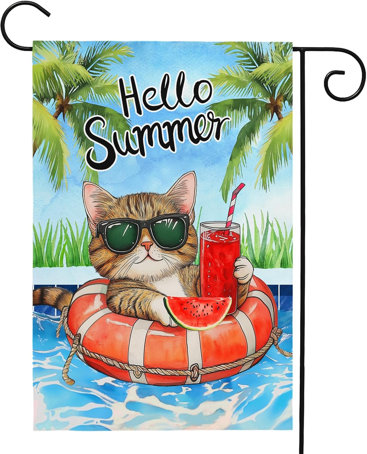 Bandera jardín doble cara 12x18pulg Hello Summer playa verano
