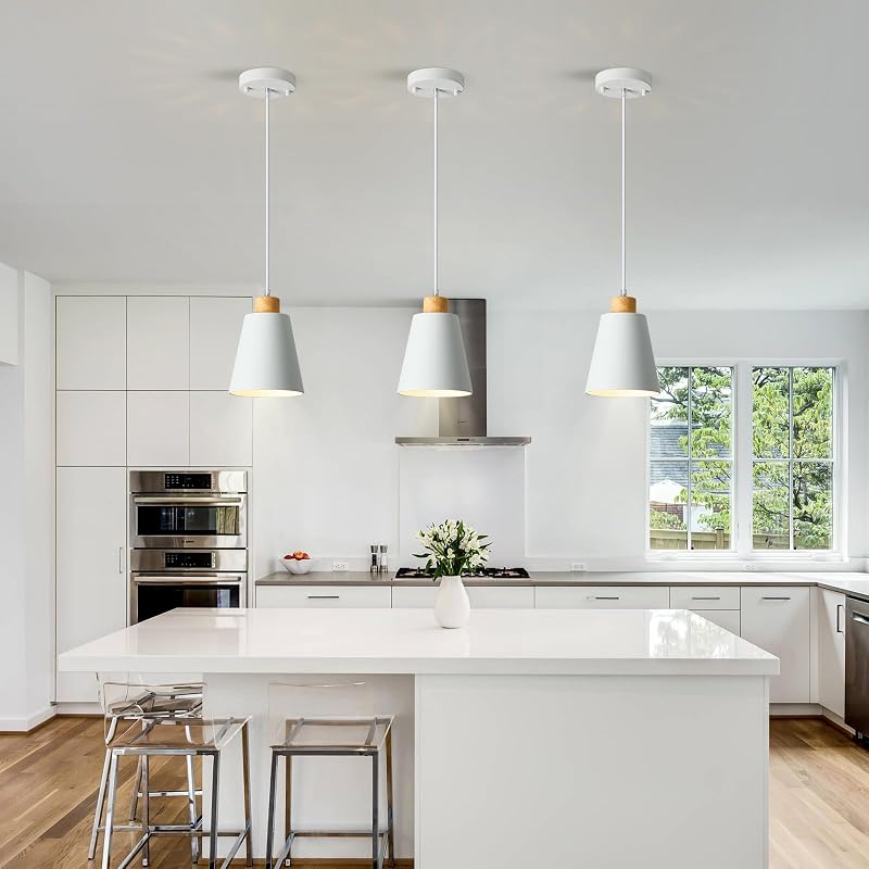 3 Luces colgantes cono blanco para isla cocina moderna