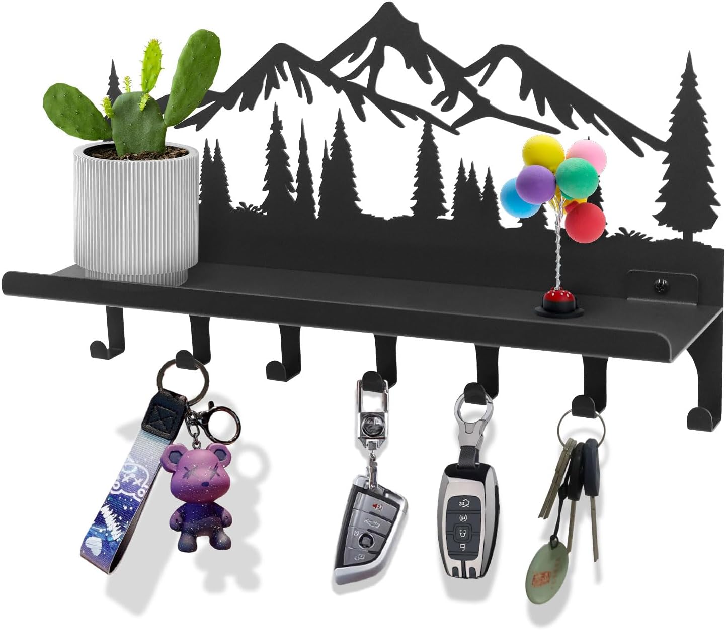 Soporte llaves pared con estante y ganchos 2en1 metal