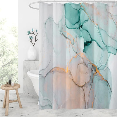 Cortina ducha abstracta mármol tela verde azulado 71x71pulg