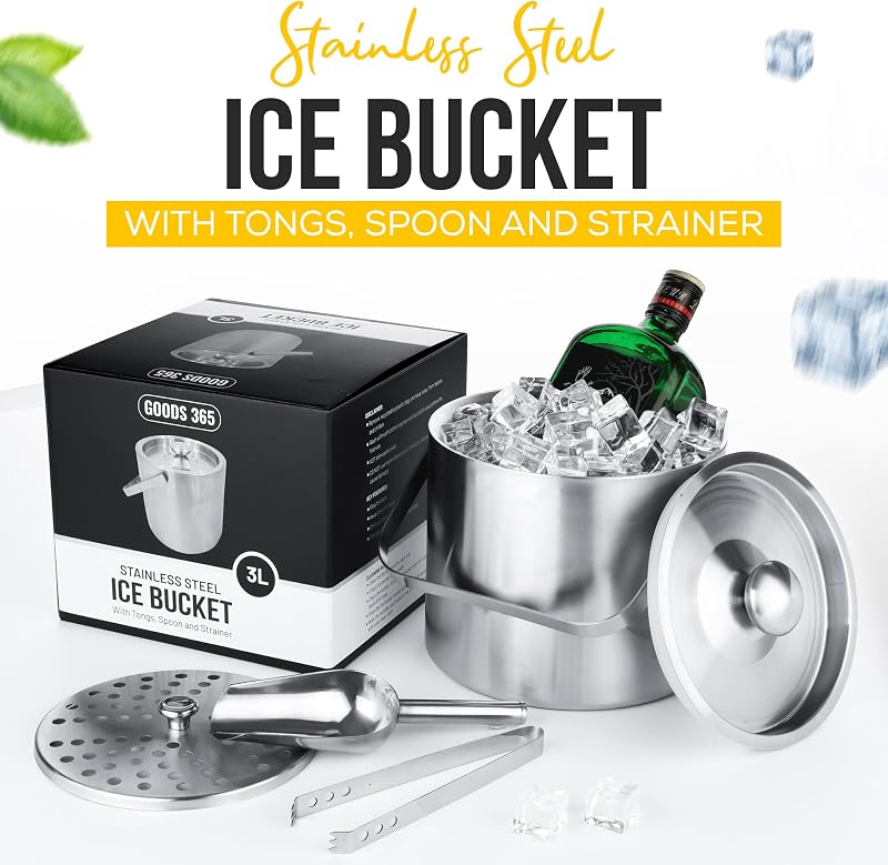 Cubo hielo acero inox doble pared con tapa cuchara colador
