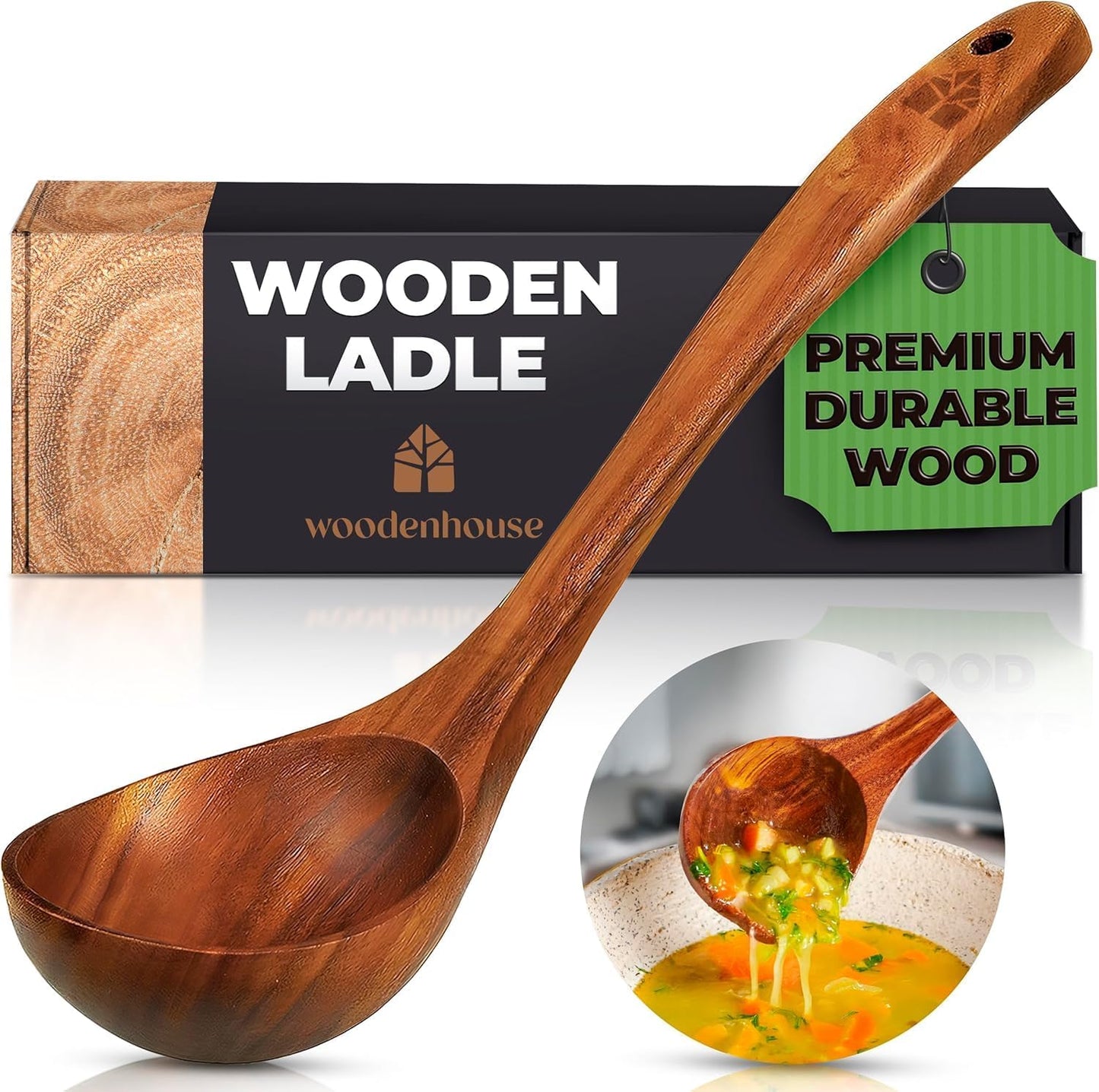 Cucharón madera teca mango 12.4pulg 2oz ecológico