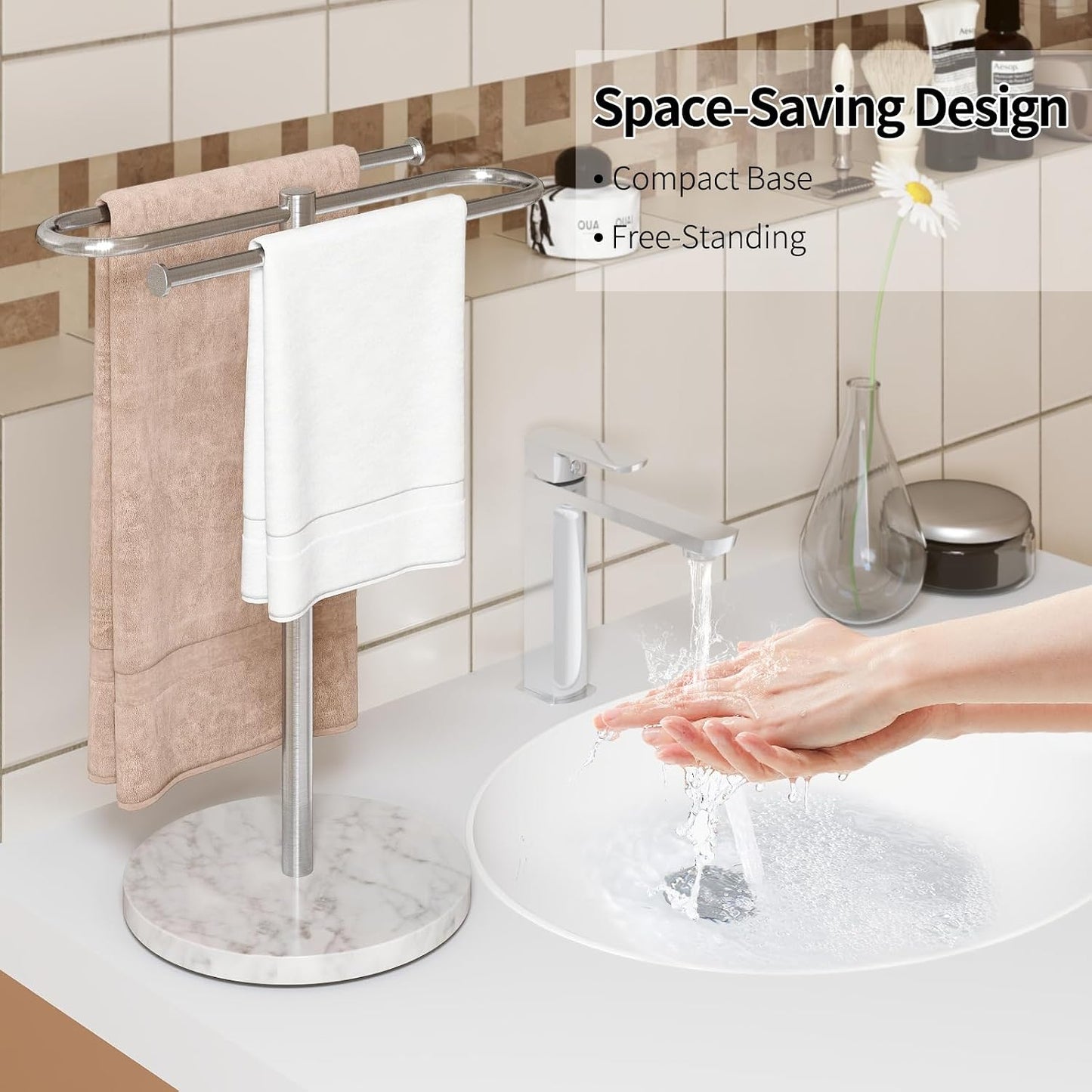 Toallero encimera baño base mármol acero inox 2 toallas