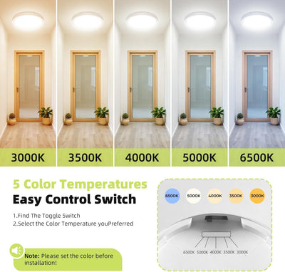 Lámpara LED techo 12pulg redonda 24W 2800lm para baño dormitorio