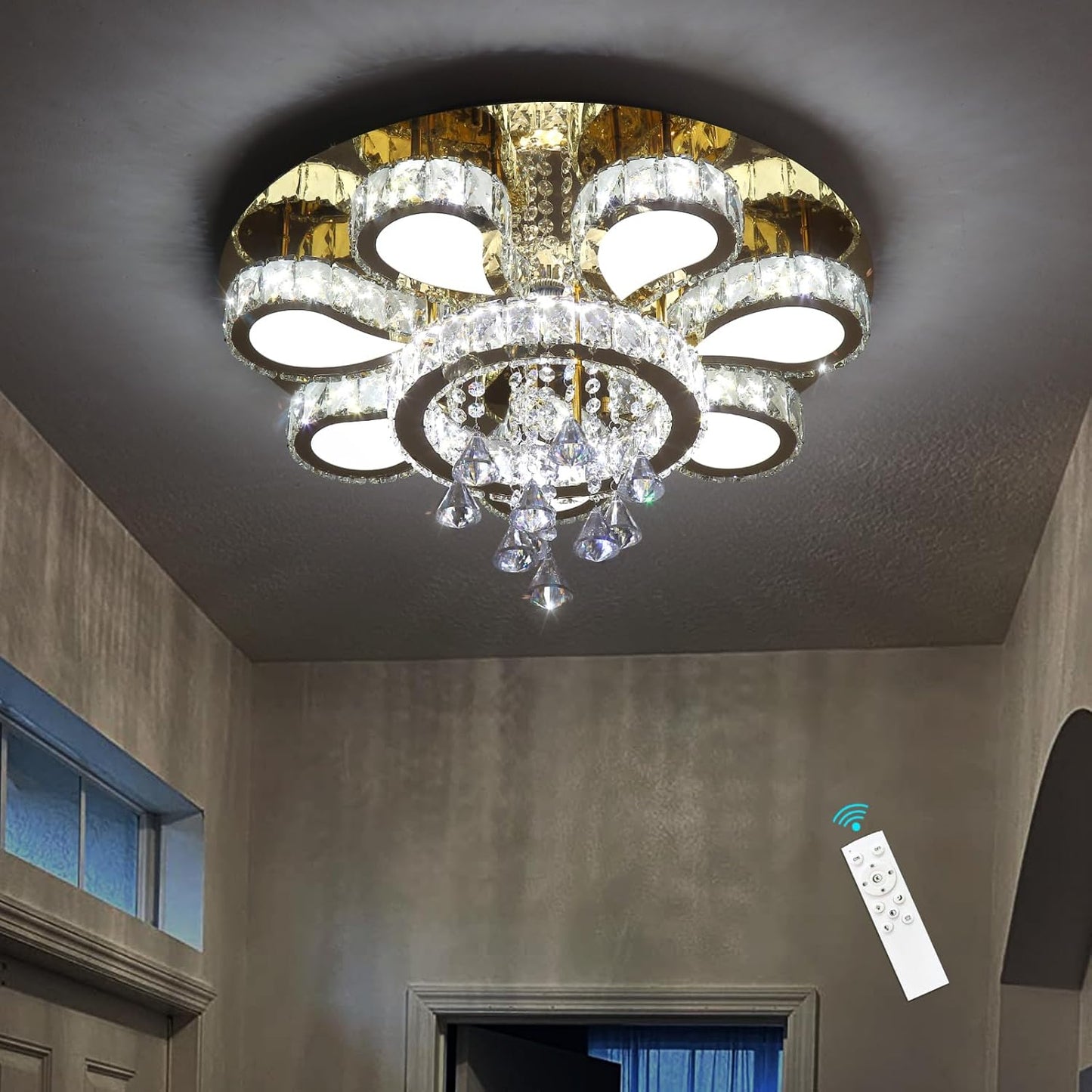 Candelabro cristal LED regulable control remoto sala comedor