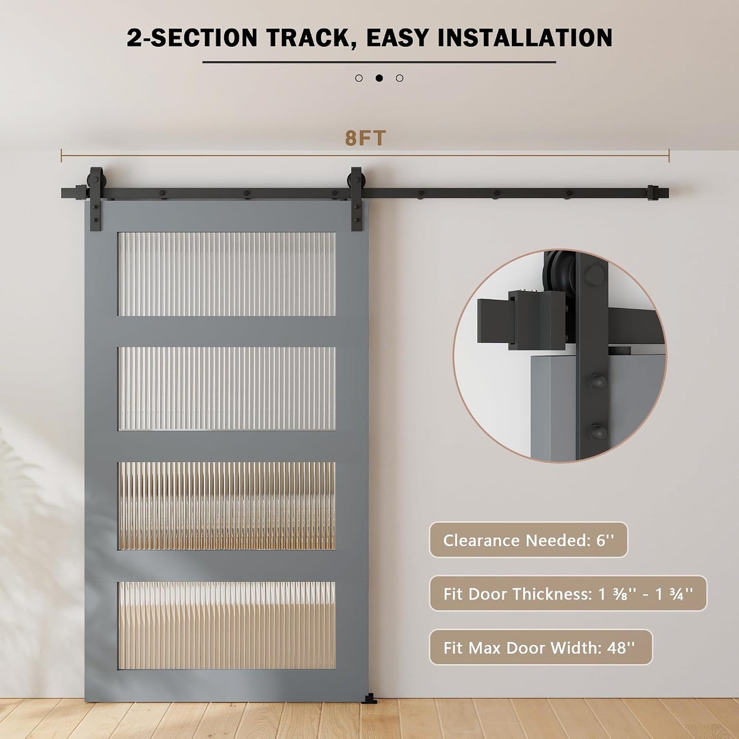 Kit herrajes puerta corrediza granero 8ft riel resistente