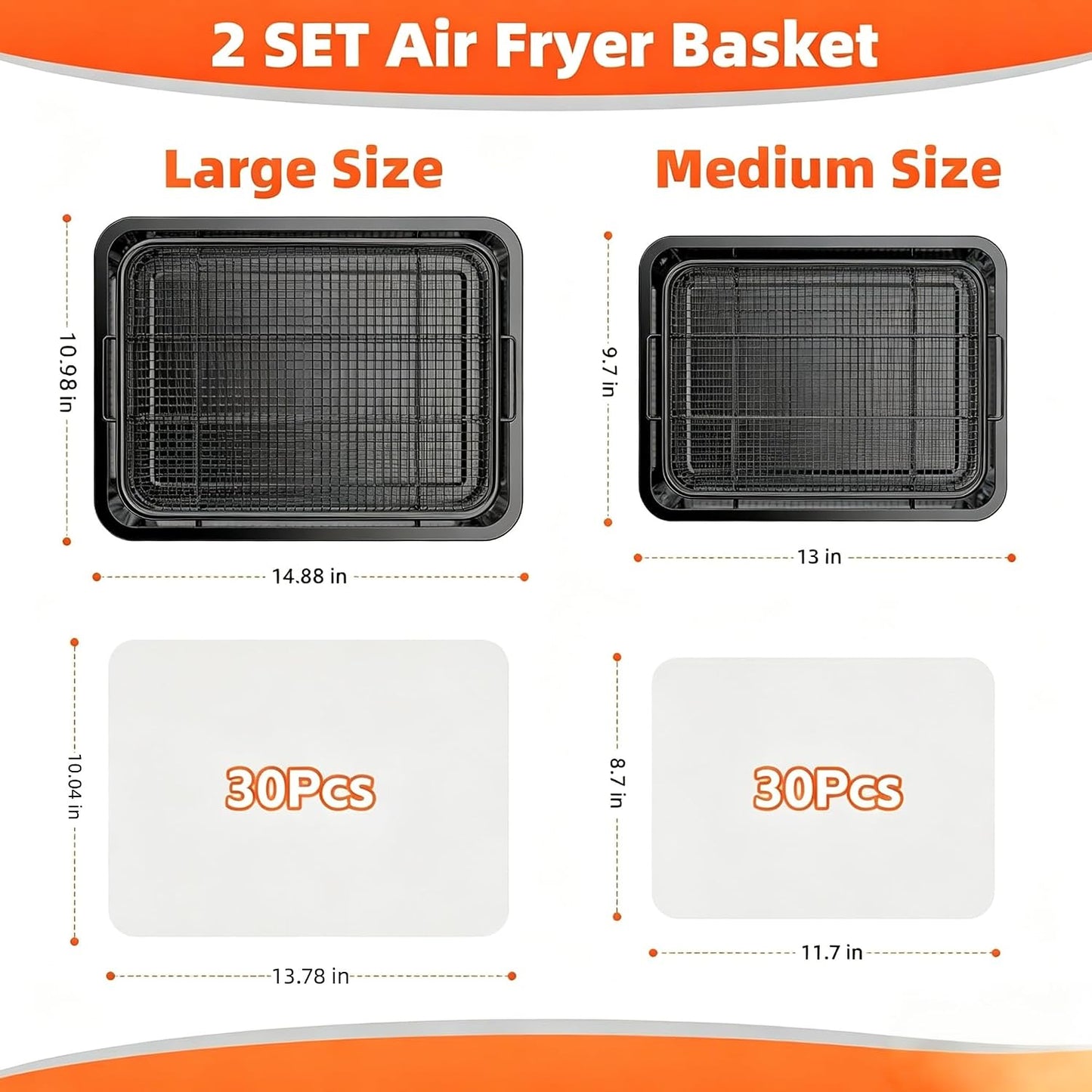 Cesta Freidora Aire 2 Pzas Bandeja Antiadherente Acero Inox