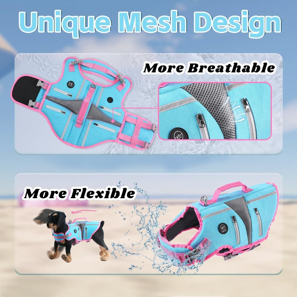 Chaleco salvavidas perros XL con asa de rescate color azul