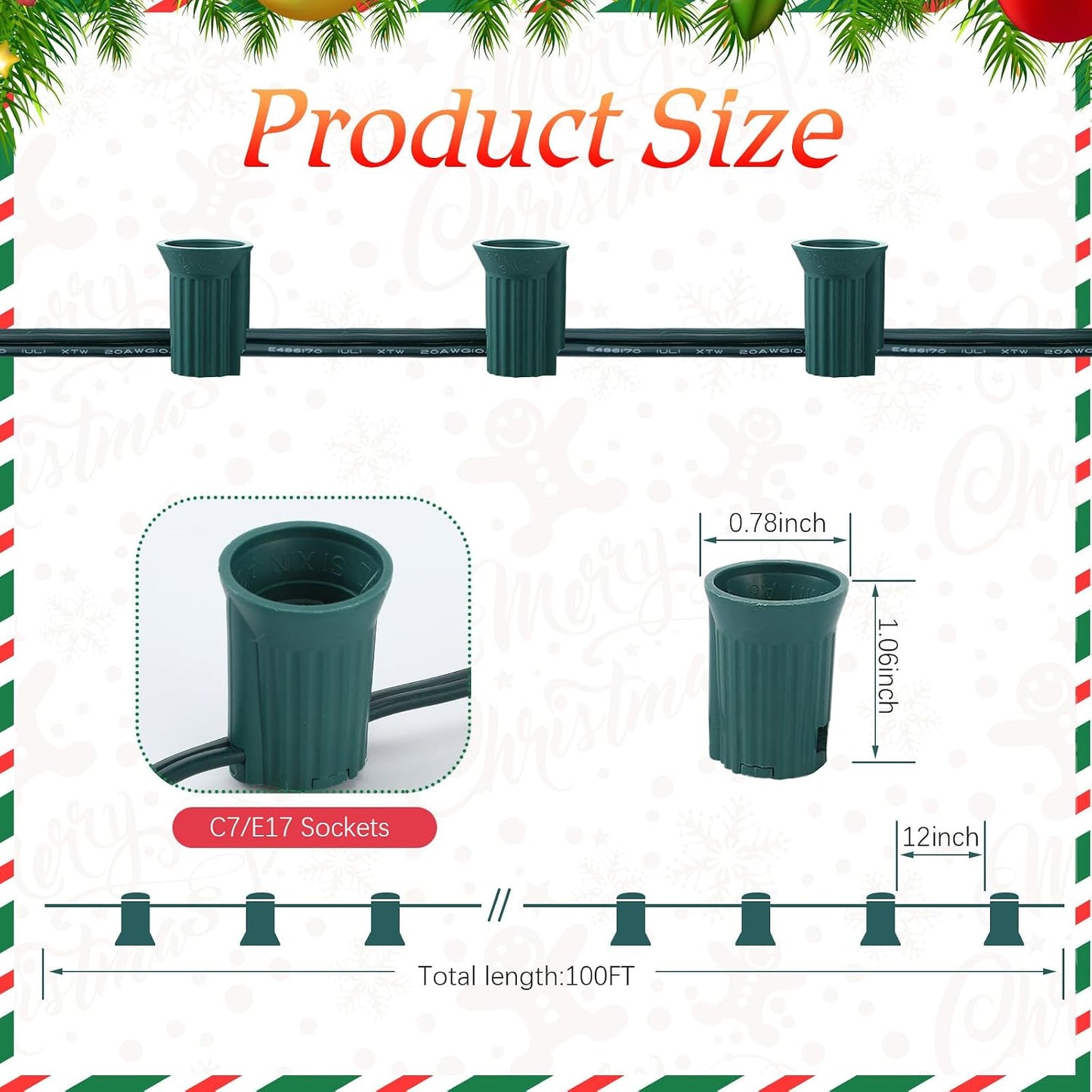 Set cuerdas luces Navidad 100 pies con 12 bobinas
