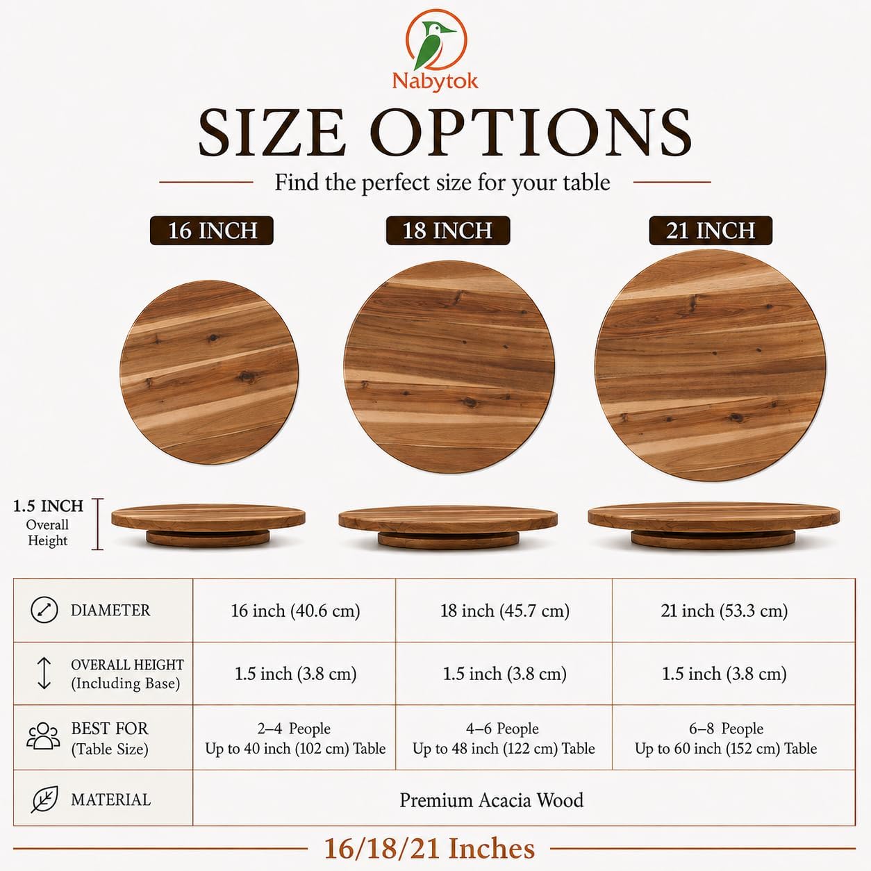 Organiz. madera acacia 18" giratorio para mesa cocina