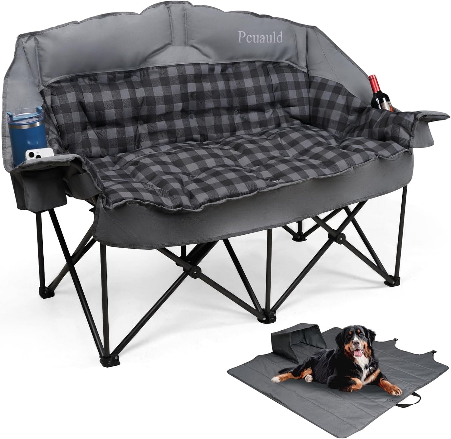Silla campamento doble 2en1 plegable gris