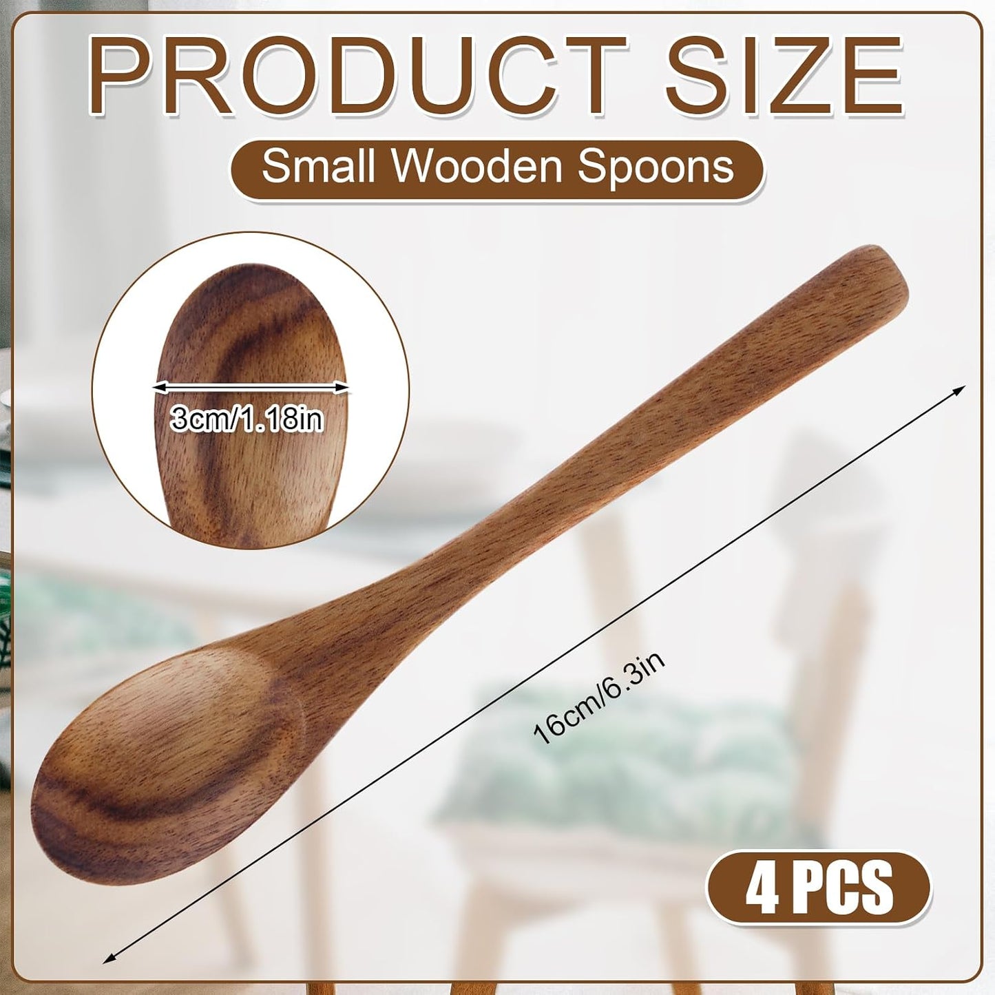 Set 4 cucharas madera 6.3pulg para servir miel azúcar sopa té