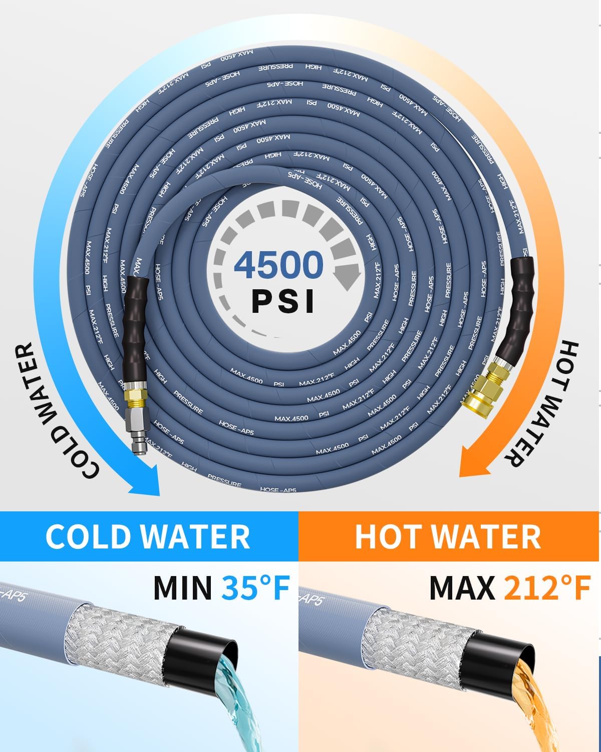 Manguera lavadora presión 200ft 3/8 acero resistente 4500PSI