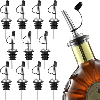 12 Boquillas Acero Inox con Tapas Antipolvo para Licor
