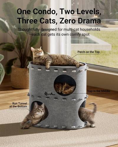 Casa para gatos plegable 2 pisos fieltro resistente