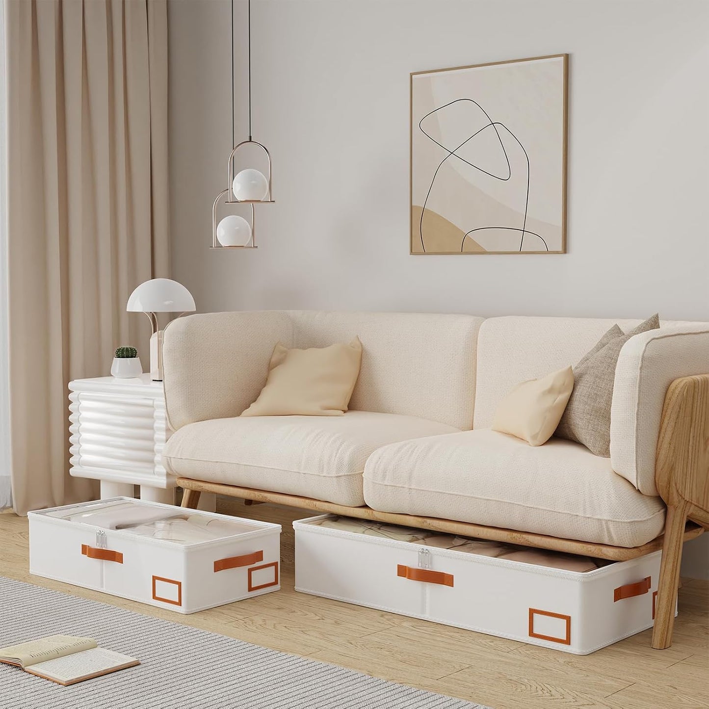 4 Organiz. Ropa Cama con Cremallera 31.5x15.7" Beige