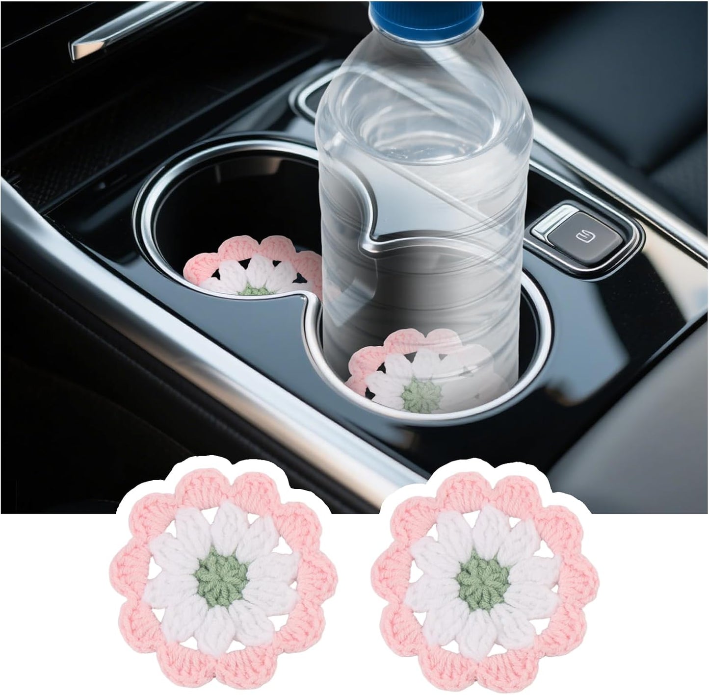 2 Posavasos Automóvil Diseño Flores Ganchillo Algodón