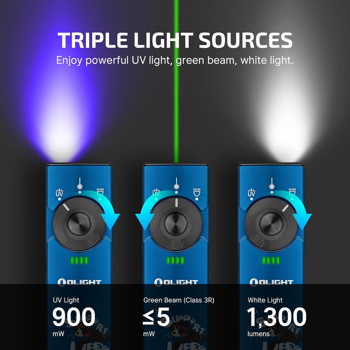 Linterna plana recargable con LED UV y blanco 1300lúmenes