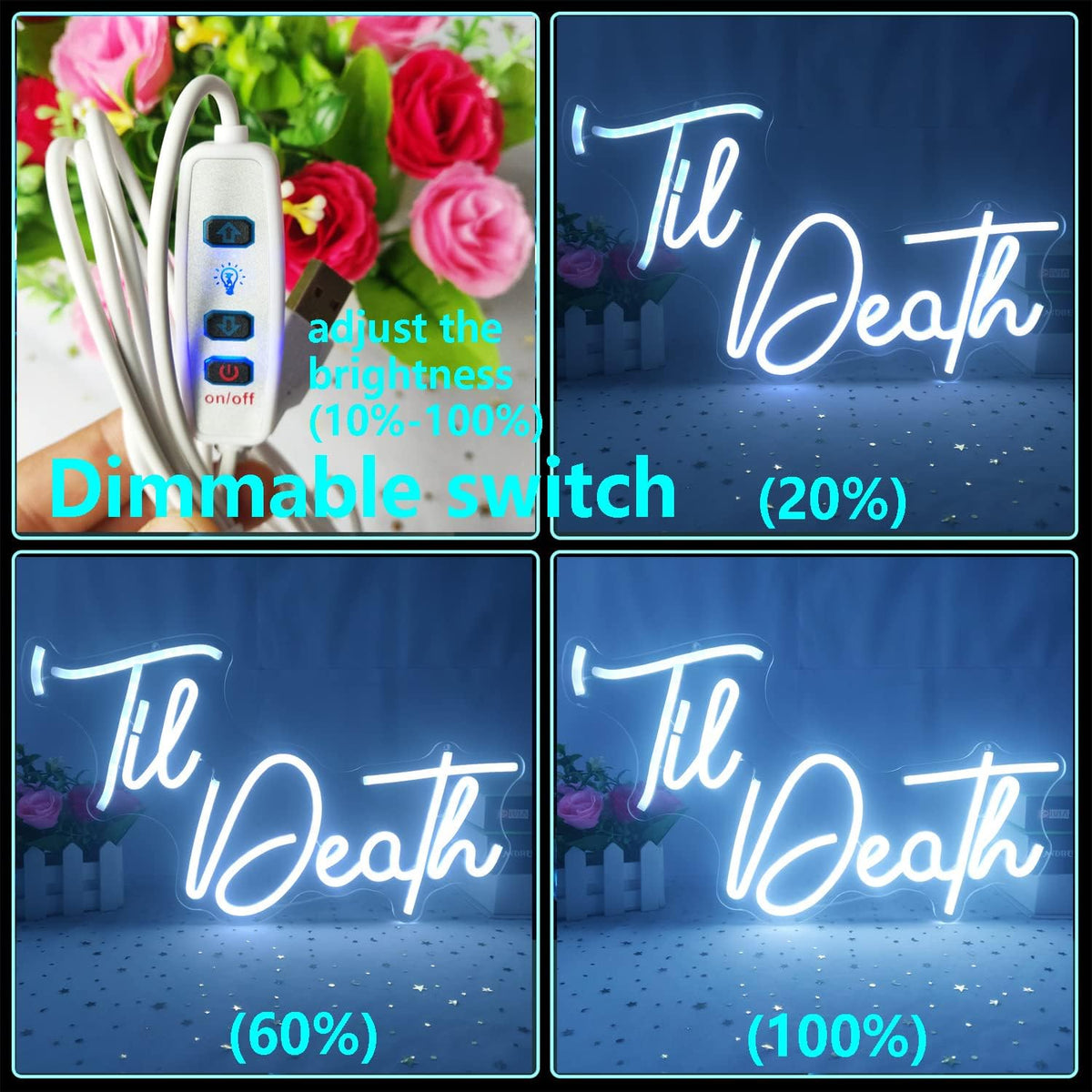 Letrero neón Til Death regulable para fiesta boda