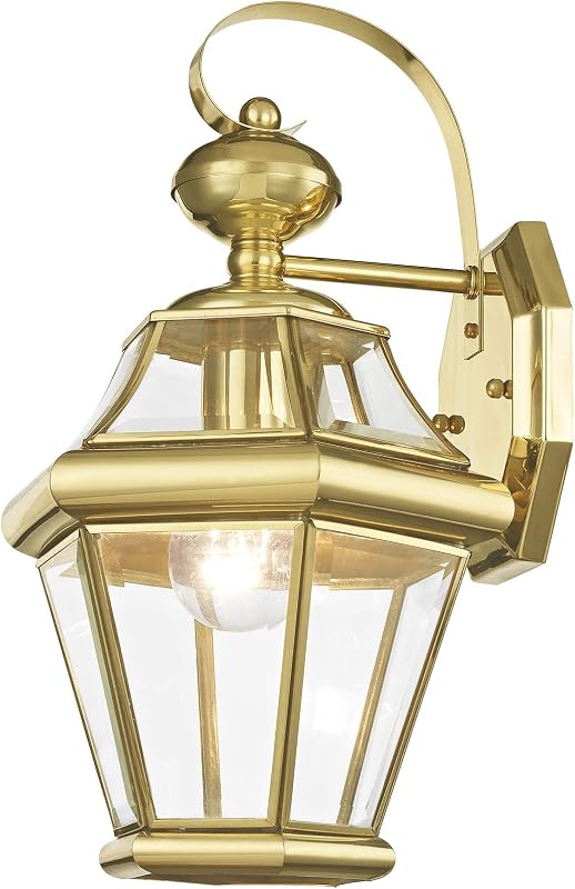 Farol pared exterior vidrio biselado transparente latón