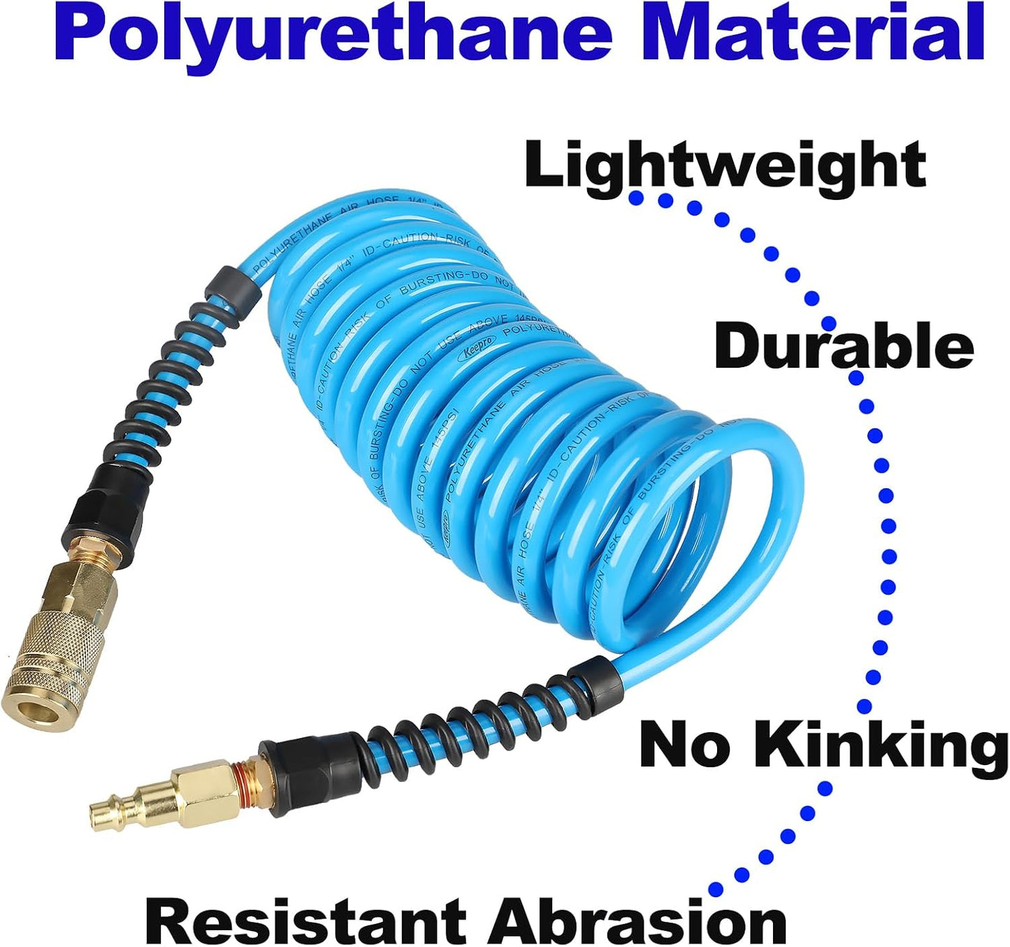Manguera aire poliuretano 1/4pulg 10ft acoplador latón 145PSI azul