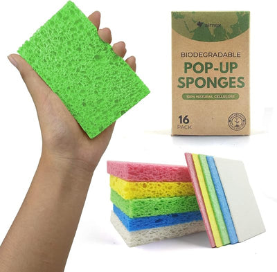 Esponjas celulosa comprimida 16 pzas para cocina compostables